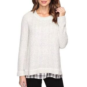 Sanctuary Slit Sided Sweater sz XS Gray Anthropologie Comfort casual Plaid